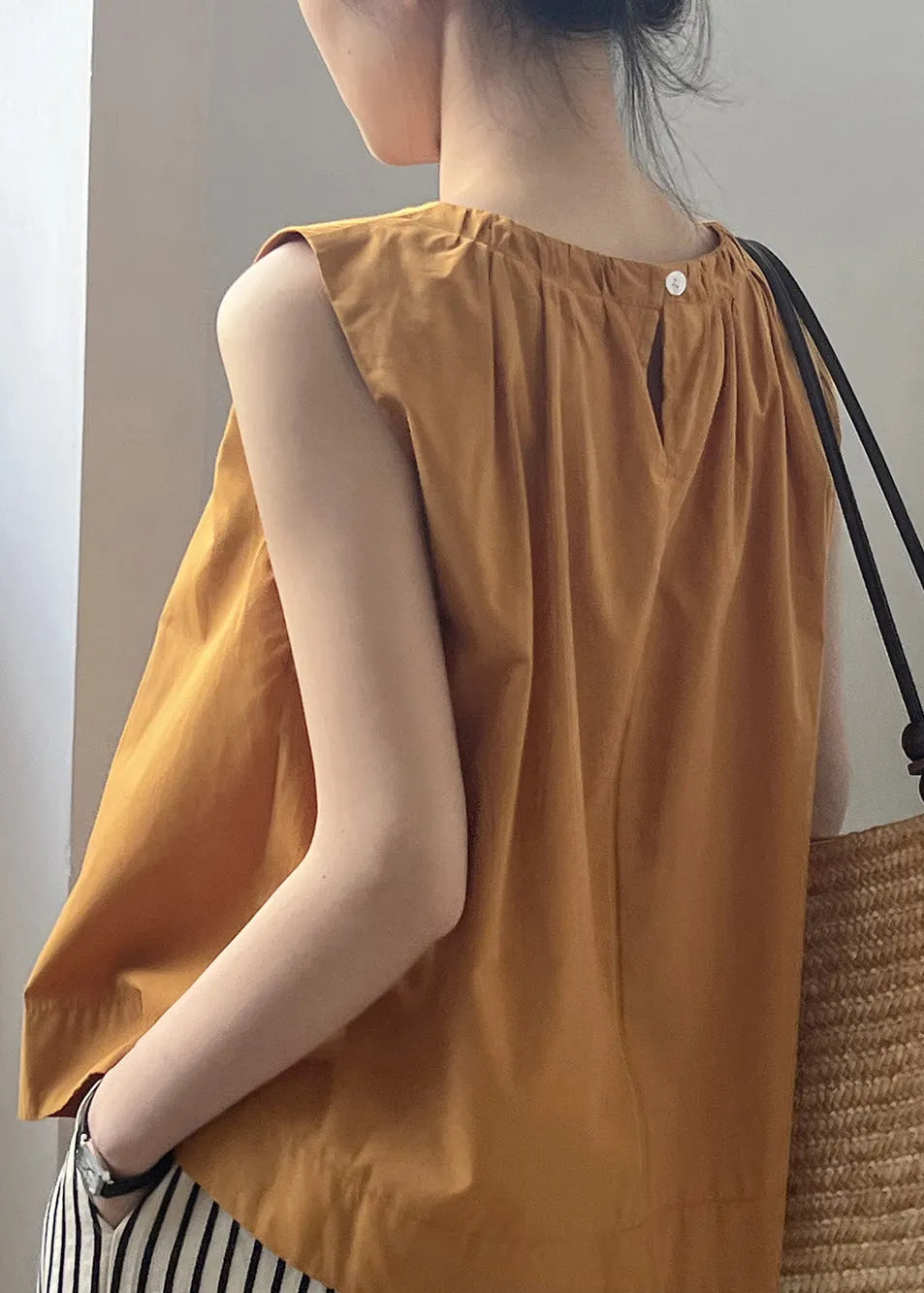 Orange Wrinkled Cotton Top Sleeveless
