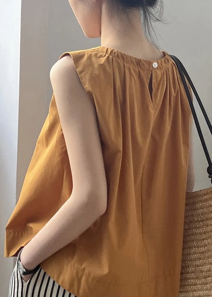 Orange Wrinkled Cotton Top Sleeveless
