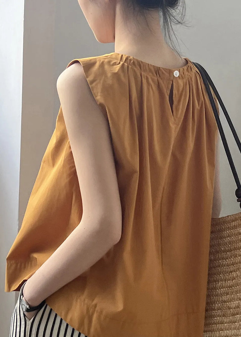 Orange Wrinkled Cotton Top Sleeveless