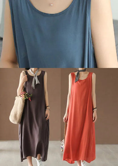 Dark Chocolate Cotton Vacation Spaghetti Strap Dresses Summer