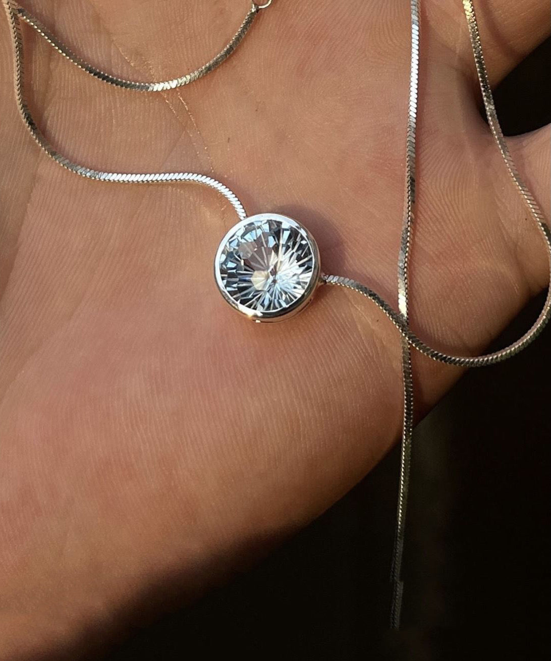 Blue Stainless Steel Gem Stone Pendant Necklace