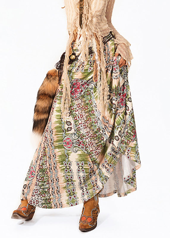 Green High Waist Print a Line Skirt Summer