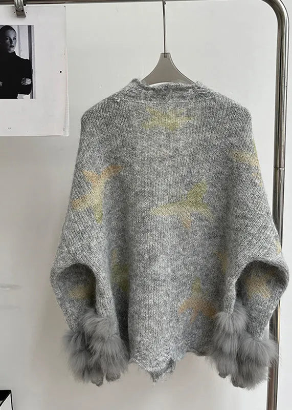 Modern Light Grey V Neck Fur Cotton Knit Cardigans Spring
