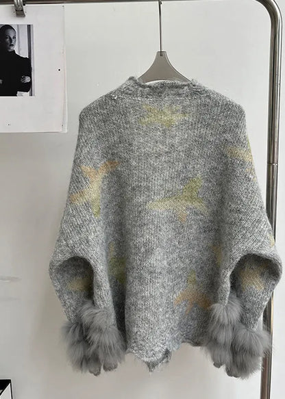Modern Light Grey V Neck Fur Cotton Knit Cardigans Spring