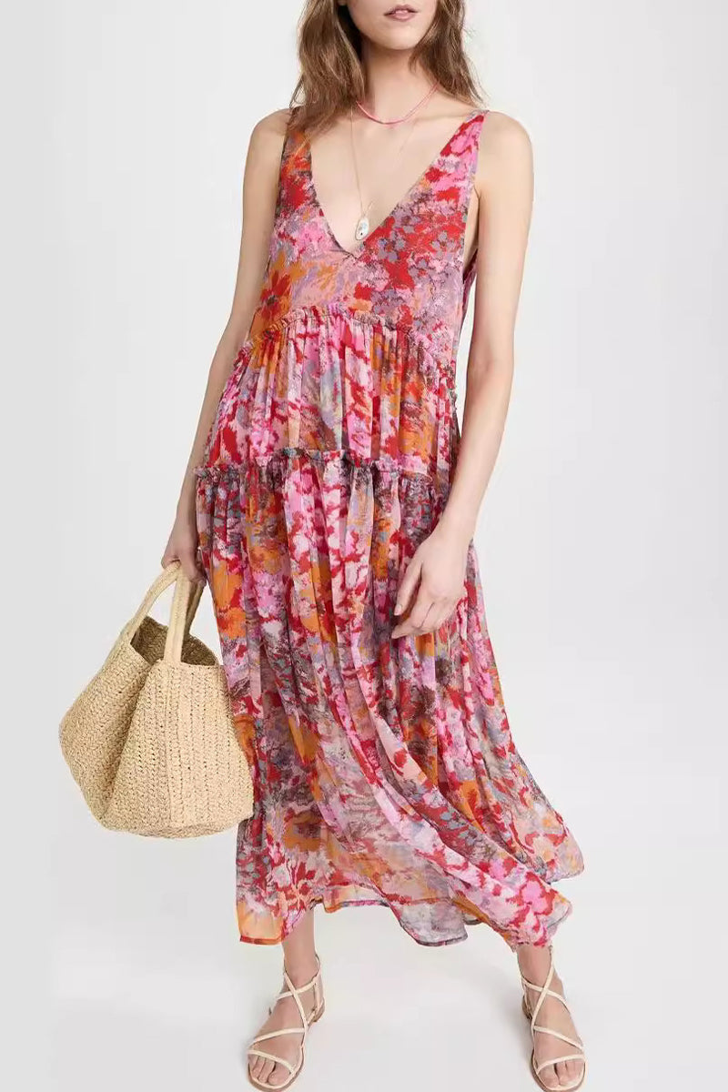 Fold V Neck Sleeveless Dresses