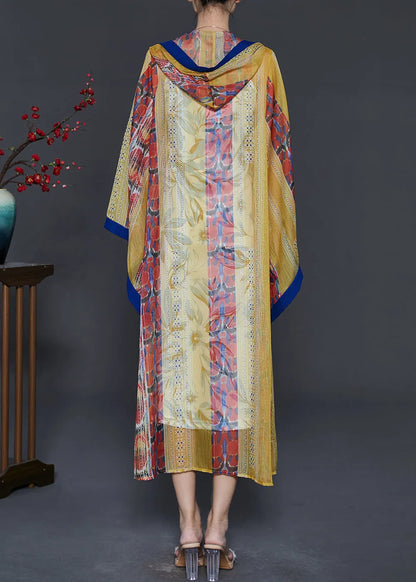 Yellow Hooded Print Chiffon Upf 50+ Cardigan Summer