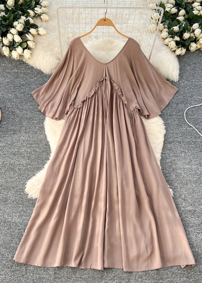 Orange Ruffled Cotton a Line Dresses Batwing Sleeve