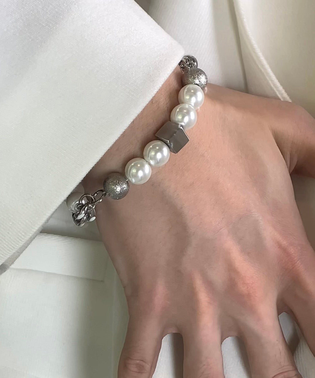 Brief Stainless Steel Pearl Chain Charm Bracelet