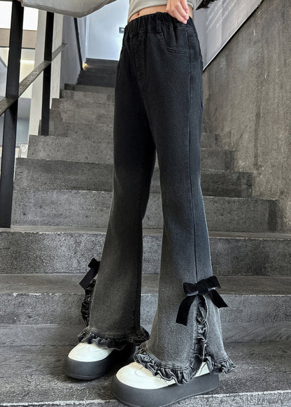 Gradient Color Ruffled Side Open Bell-bottom Trousers Spring