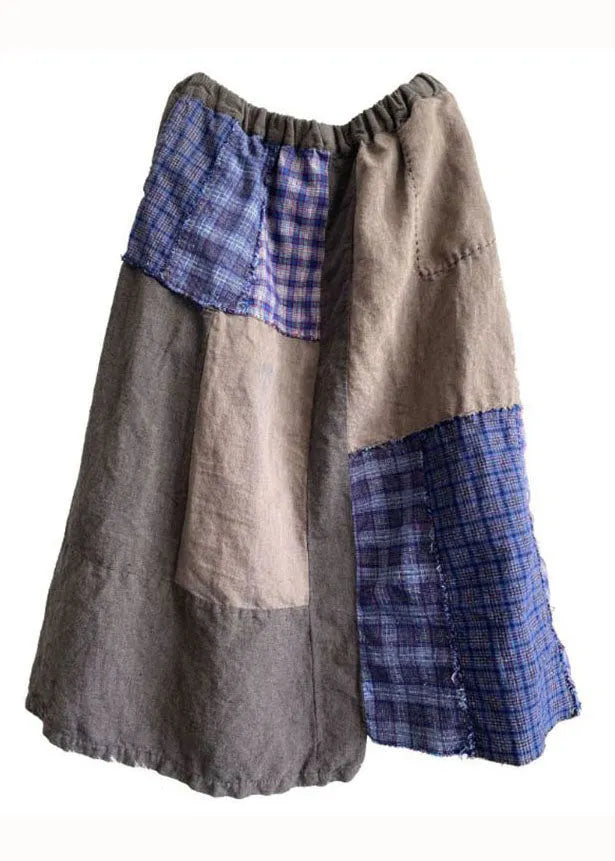 Colorblock Wrinkled Pockets Patchwork Linen Skirts Spring
