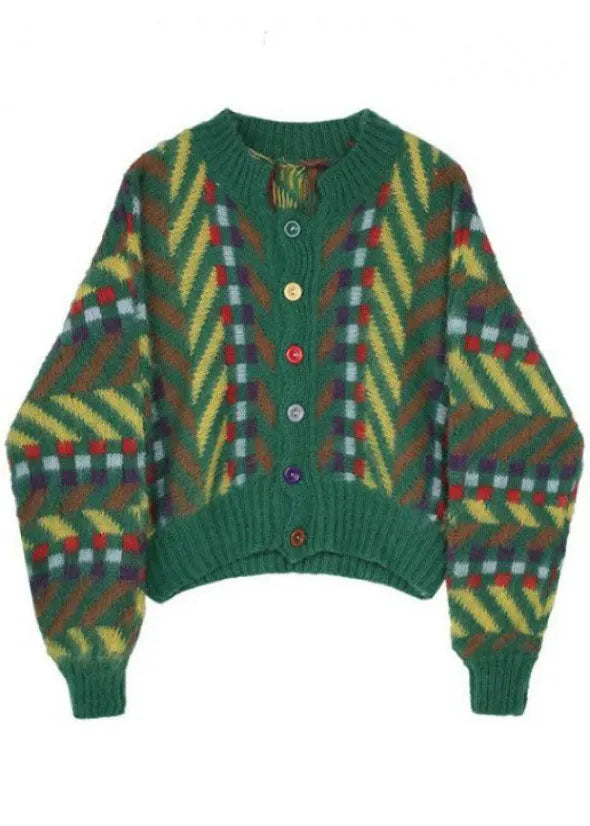 Art Green Retro Button Fall Knit Sweaters