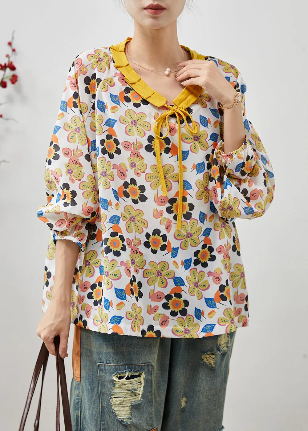 Stylish Yellow Oversized Cotton Shirt Tops Summer