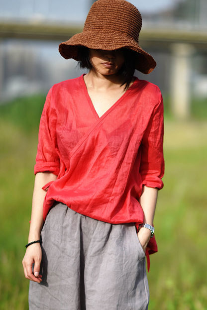 Fall New Retro Lace-up Cotton Linen Shirt