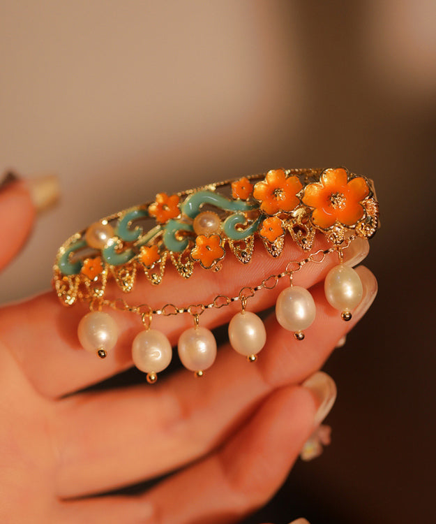 Classy Colorblock Enamel Pearl Tassel Hairpin