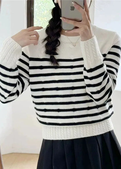 Grey Striped Cozy Knit Sweaters Fall