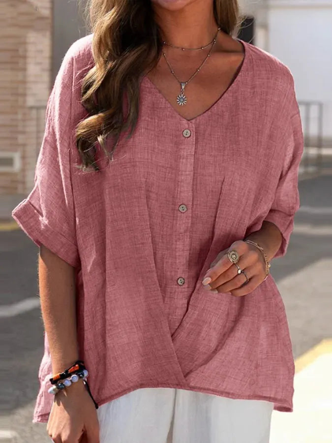 Cotton Linen V-neck Top