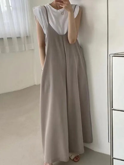 U-neck Loose Suspenders Jumpsuit