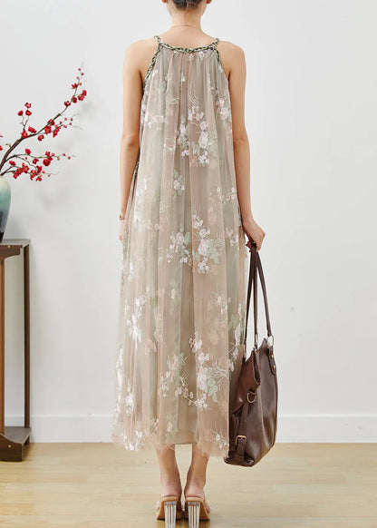 Stylish Grey Embroidered Tulle Sundress Summer