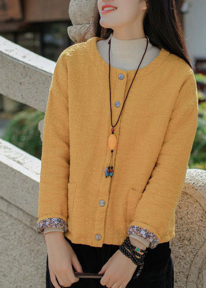 Yellow Jacquard Fine Cotton Filled Coat Outwear Winter