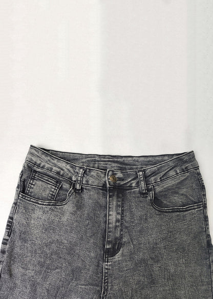 Grey Lace Patchwork Denim Crop Pants Summer