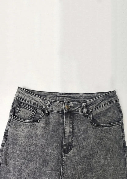 Grey Lace Patchwork Denim Crop Pants Summer