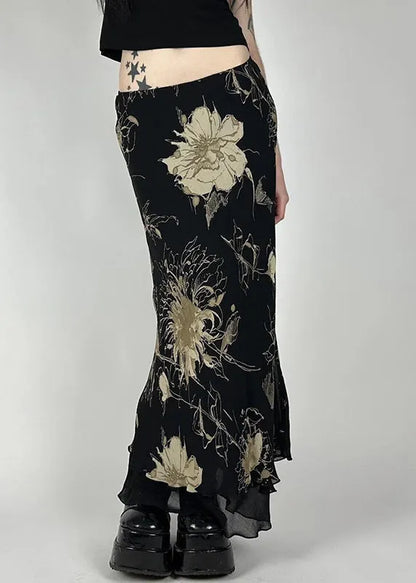 Black Print High Waist Tulle Skirt Summer