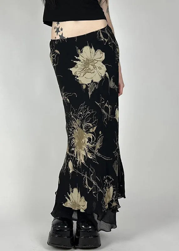 Black Print High Waist Tulle Skirt Summer