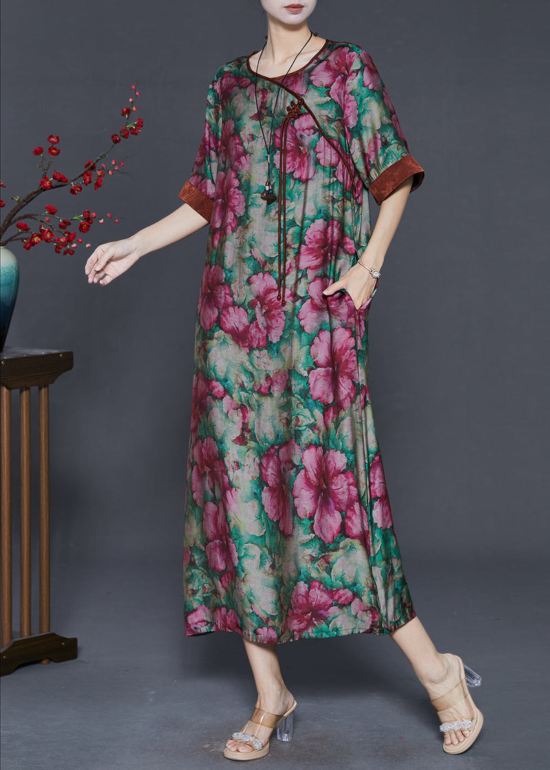 Tasseled Flower Print Linen Long Dress Summer