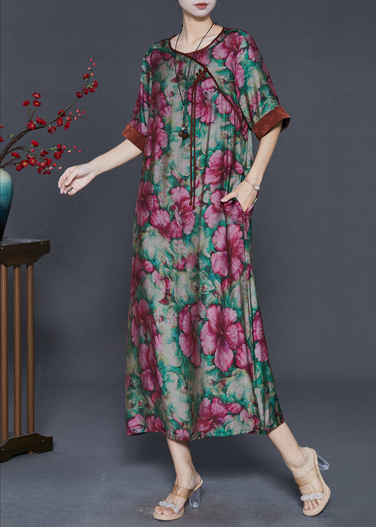Tasseled Flower Print Linen Long Dress Summer