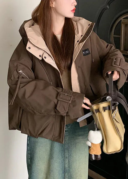 Coffee Oversized Pockets Fine Cotton Filled Witner Coats