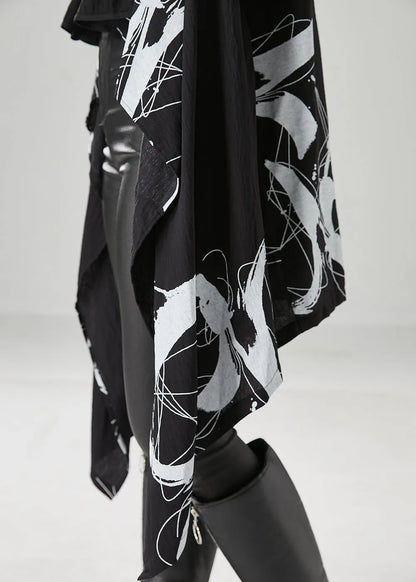 Diy Black Asymmetrical Print Cotton Cardigans Fall