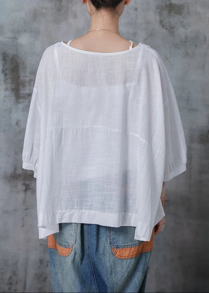 White Oversized Cotton Shirt Tops Bracelet Sleeve