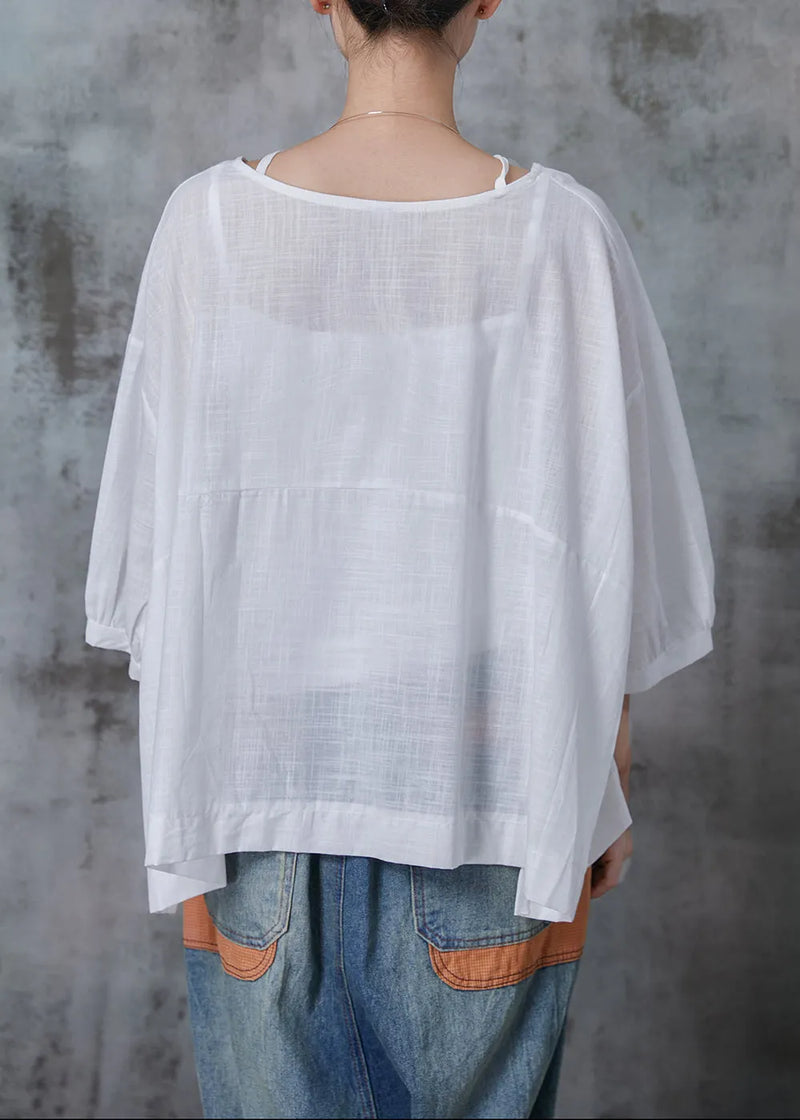 White Oversized Cotton Shirt Tops Bracelet Sleeve