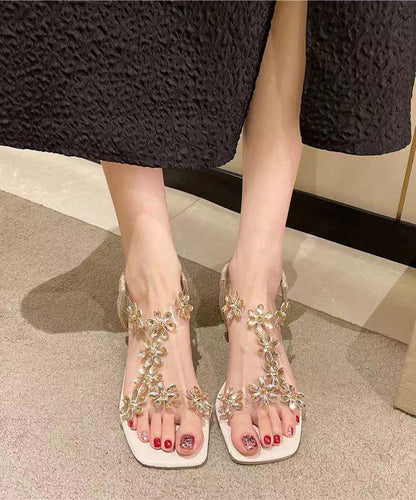 Black Clear Chunky Heels Splicing Sandals Peep Toe