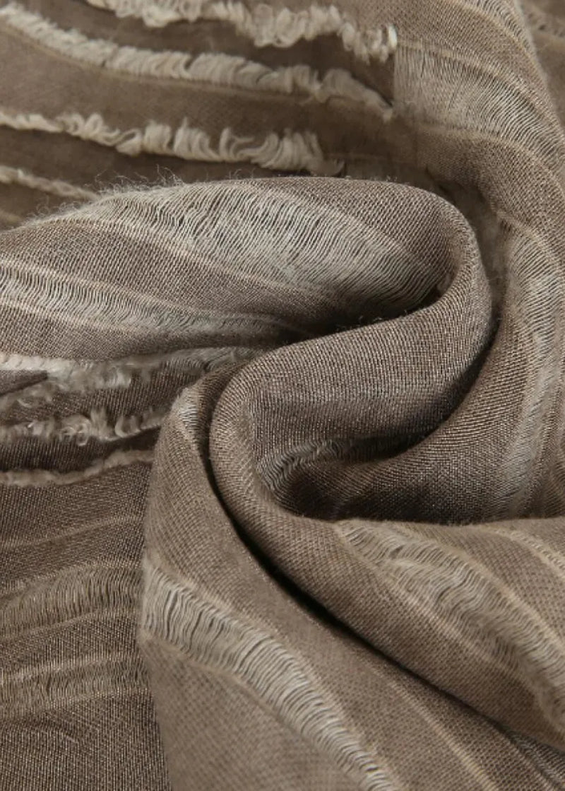 Khaki Elastic Waist Patchwork Linen Skirts Fall