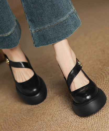 Splicing Chunky Loafer Shoes Black Sheepskin