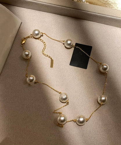 White Sterling Silver Overgild Pearl Sweaters Lariat Necklace