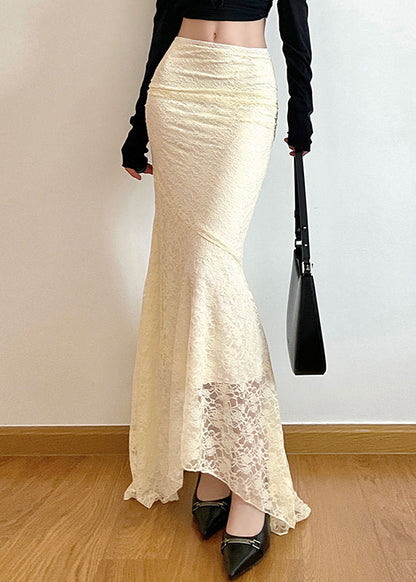 White Wraped Silm Fit Lace Fishtail Skirts Spring