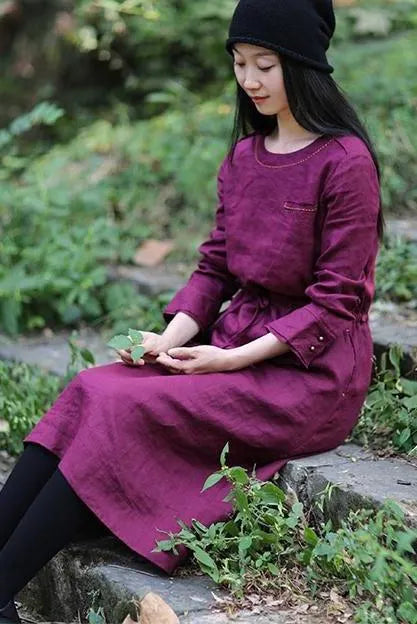Linen Loose Drawstring Waist Dress