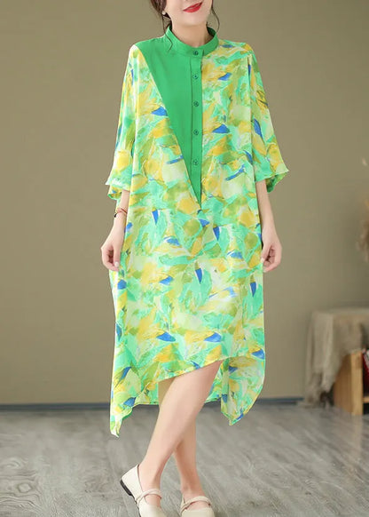 Summer New Green Spliced Tie Dyed Shirt Dress