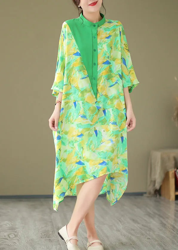 Summer New Green Spliced Tie Dyed Shirt Dress