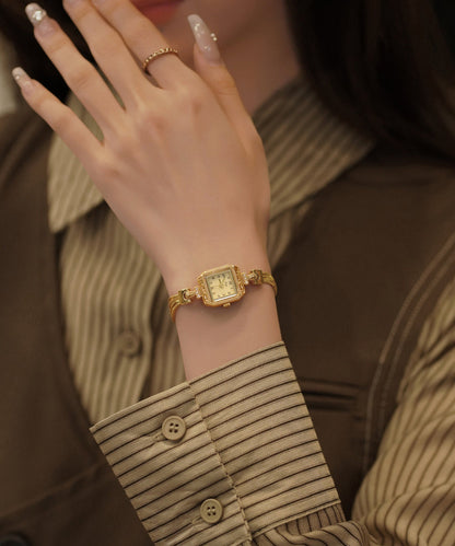 Coffee Alloy Zircon Tempered Glass Patchwork Chain Watches