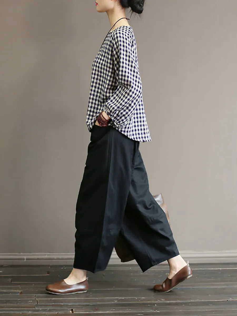 Summer Plaid Loose Pullover Cotton Shirt