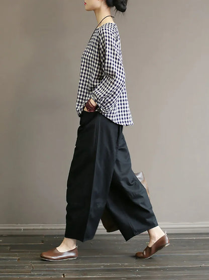Summer Plaid Loose Pullover Cotton Shirt