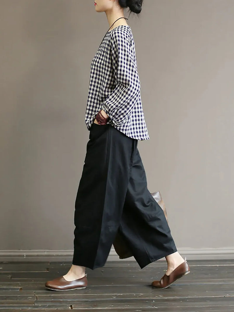 Summer Plaid Loose Pullover Cotton Shirt