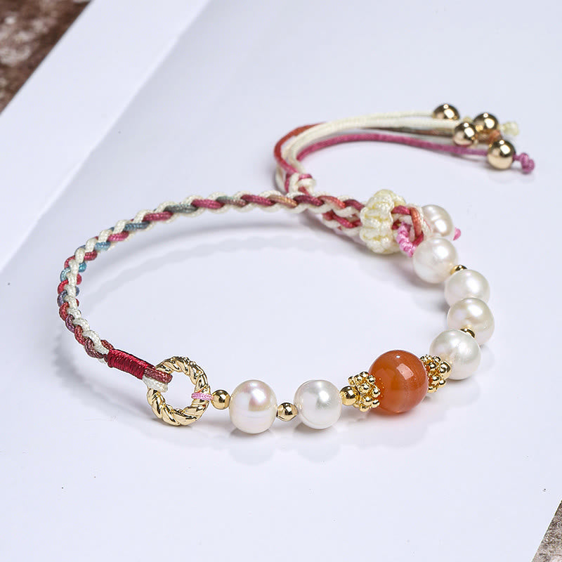 Buddha Stones 14k Gold Plated Natural Pearl Crystal Shell Charm Bead Bracelet