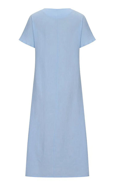 Linen Cotton Embroidered Slit Dress
