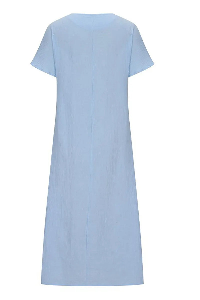 Linen Cotton Embroidered Slit Dress