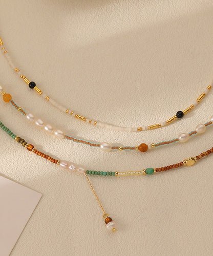 Original Design Gold Alloy Pearl Beading Baby's Breath Pendant Necklace