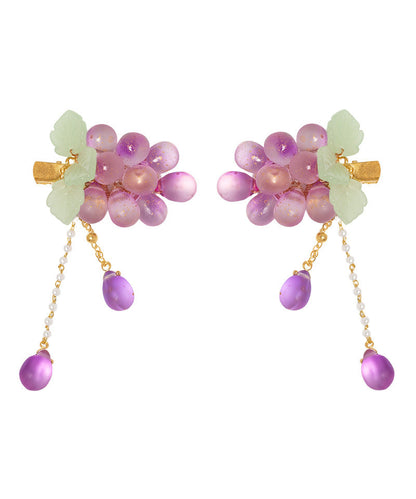 Purple Copper Overgild Jade Grape Tassel a Pair Hairpin